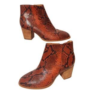 Madewell The Rosie Ankle Boots Snakeskin Pointed Toe Brown Leather Womens 6
